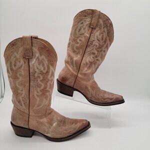 Shyanne Womens Sylvie Dublin Vintage Western Boot Beige Tan Snip Toe - Damaged